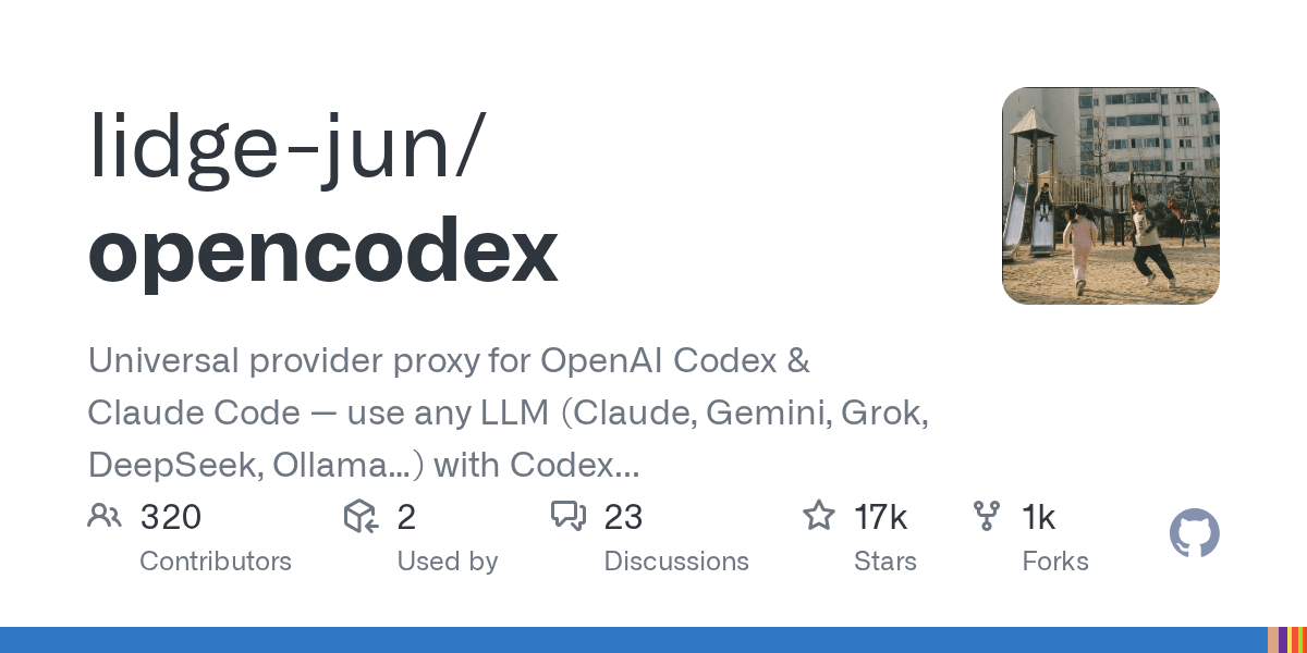 opencodex 的通用 provider 代理示意图,Codex、Claude Code 等客户端经本地代理接入多家模型