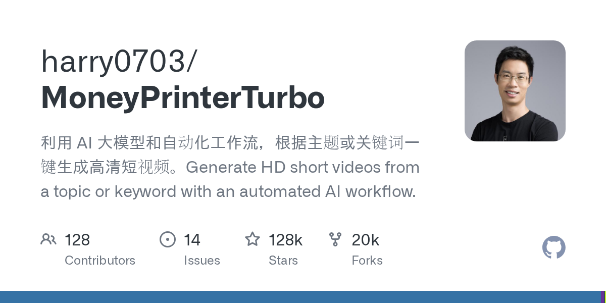 MoneyPrinterTurbo 的 WebUI 界面,展示视频主题输入框与生成参数设置