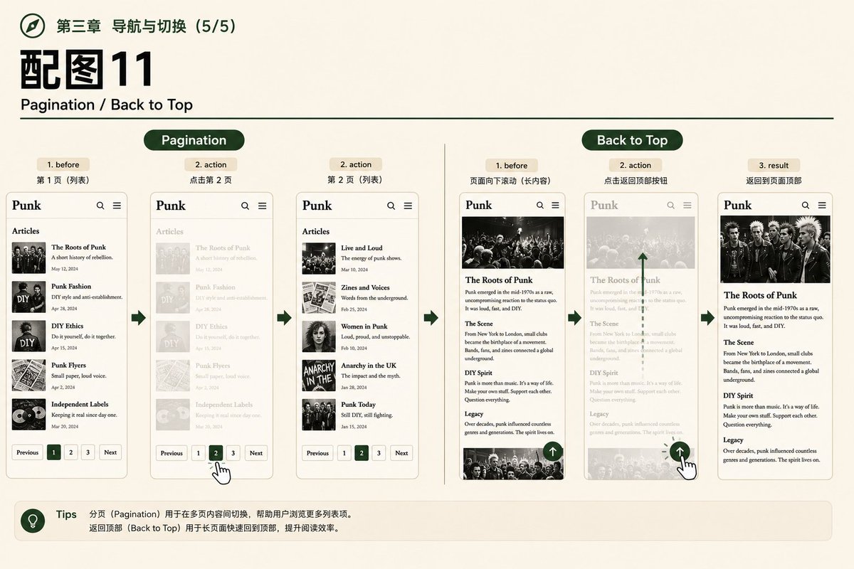 返回顶部按钮示例:右下角淡入的圆形按钮