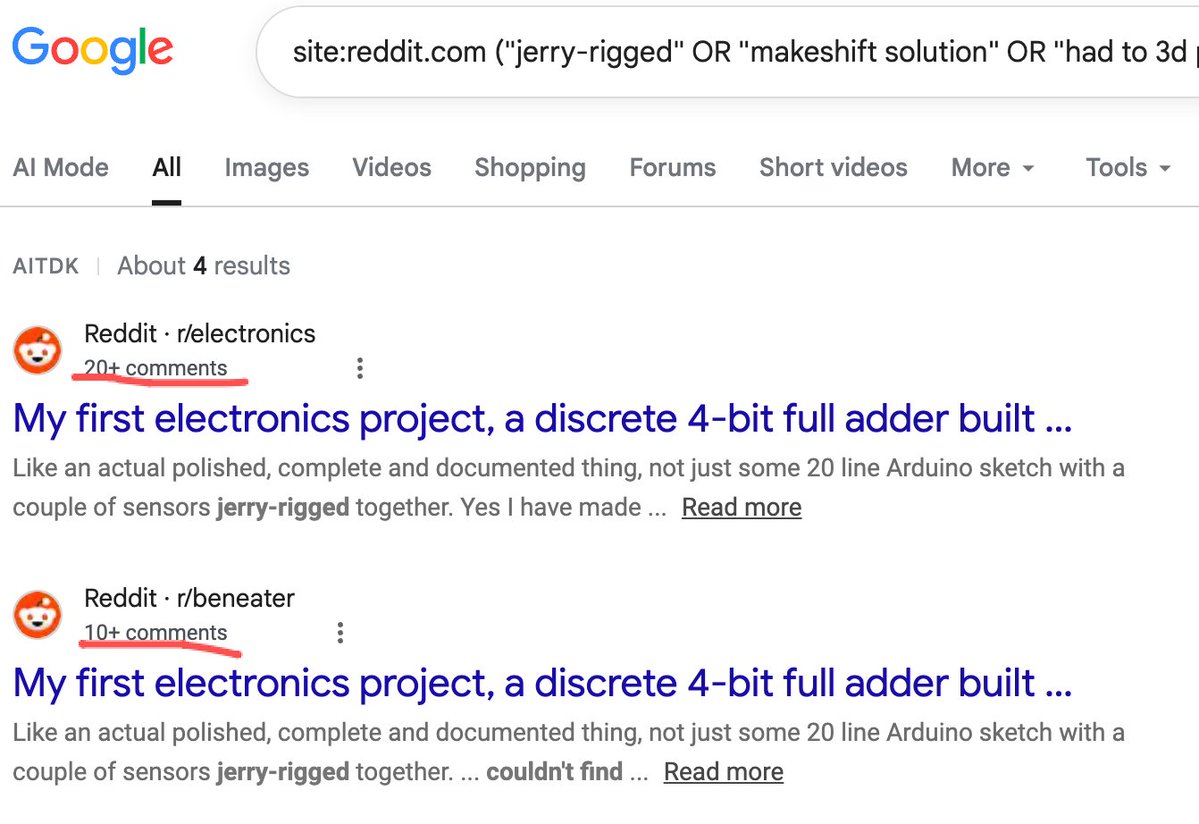民间土法改装相关关键词的 Reddit 搜索结果截图