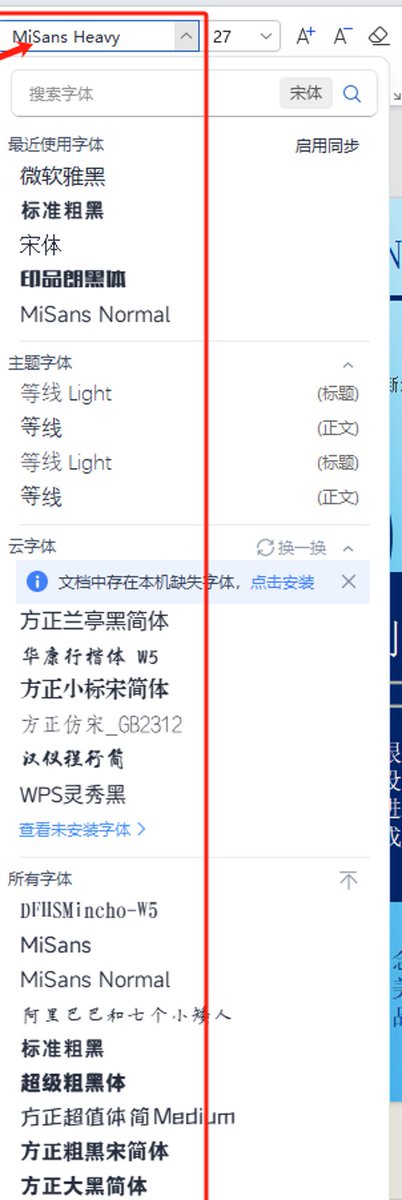 WPS 中选中文字后从字体列表调整样式的界面截图
