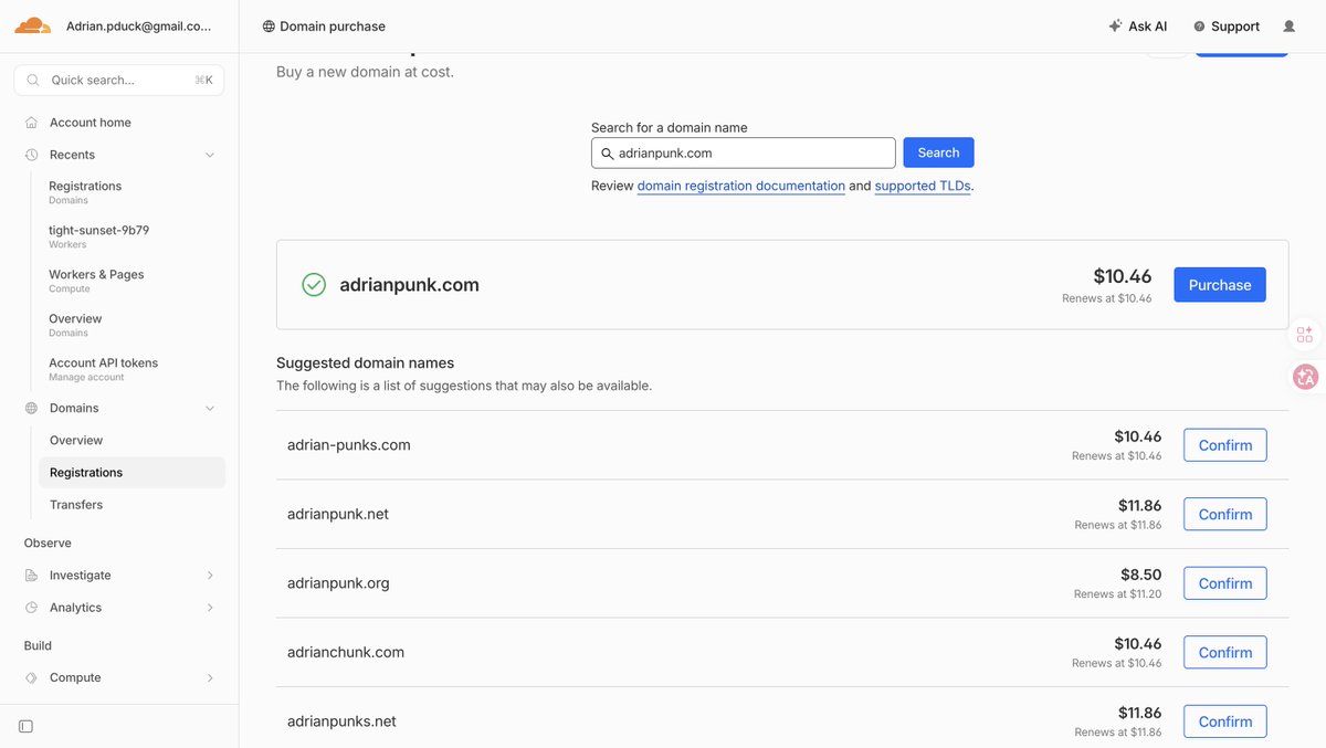 在 Cloudflare 搜索框输入域名的结果截图