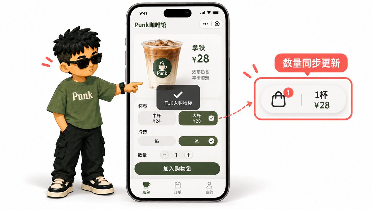 加入购物袋后出现的「已加入购物袋」轻提示