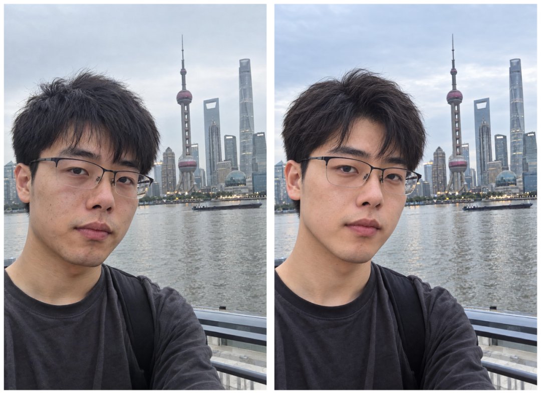人脸专业美颜前后的效果对比图
