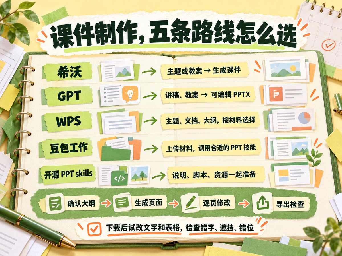 原创课件从确定主题、整理内容到导出 PPT 的基本流程图