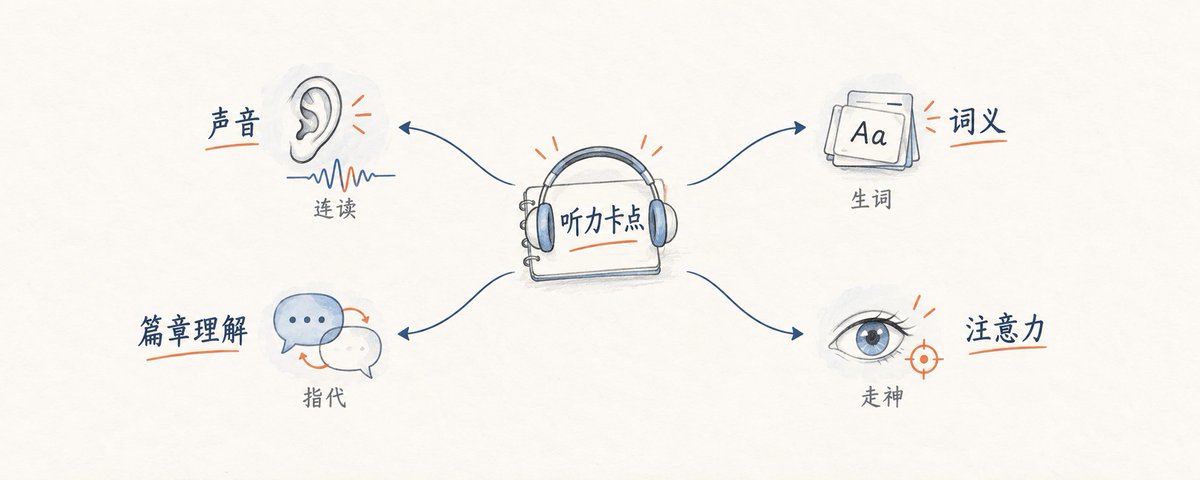 听力问题双层拆解与常见卡点示意图