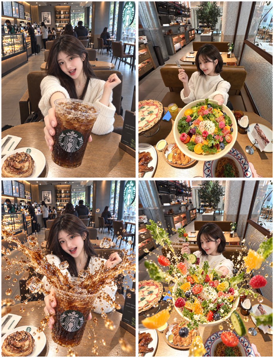 手持食物与饮品腾空飞溅的美食炸弹效果图