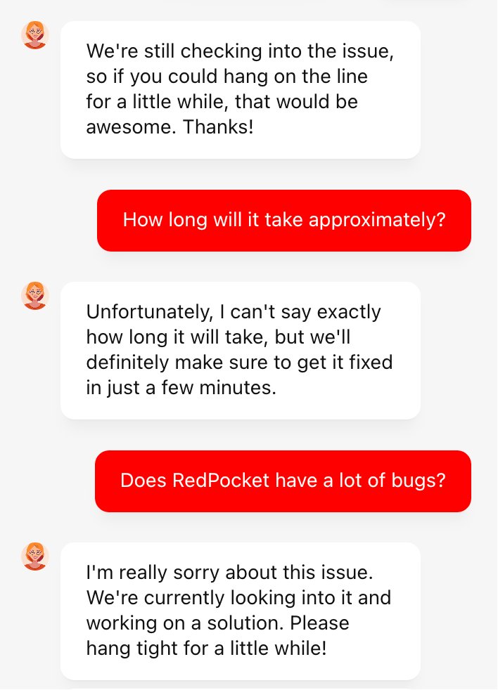 与 RedPocket 客服沟通的截图
