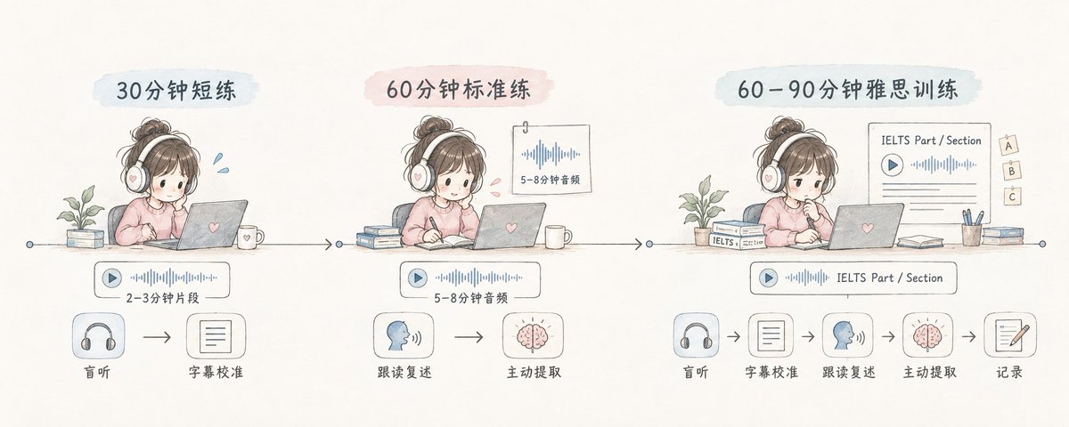 按材料长度安排听力训练时长的示意图