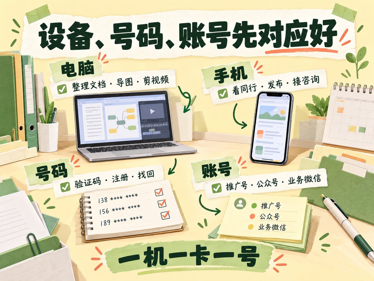 工作电脑与工作手机在资料整理、发布、私信接待上的分工示意图