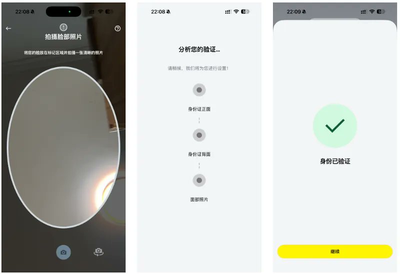 Saily KYC 证件类型选择或人脸识别页面截图