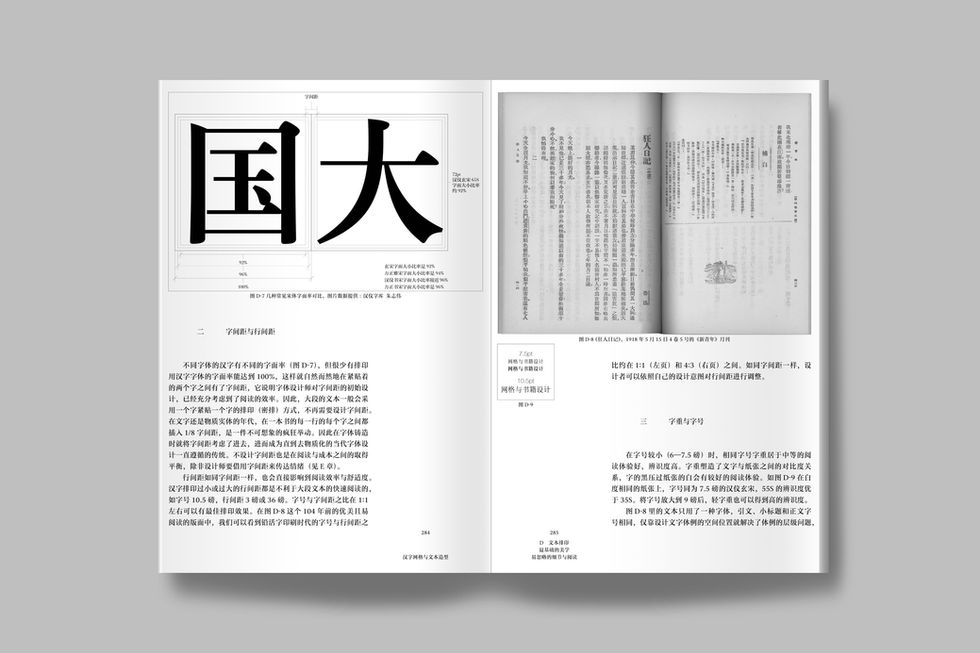 《汉字网格与文本造型》内页的字号网格与留白