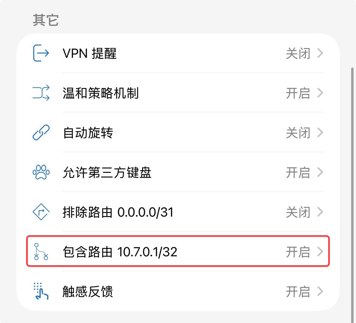 小火箭设置页面中需要开启的选项截图