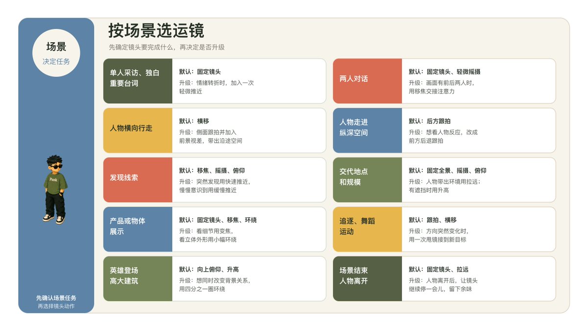 不同场景对应的运镜任务表