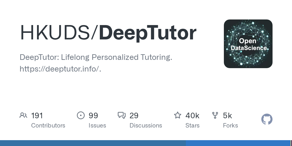 DeepTutor 项目封面图，展示其学习工作区界面