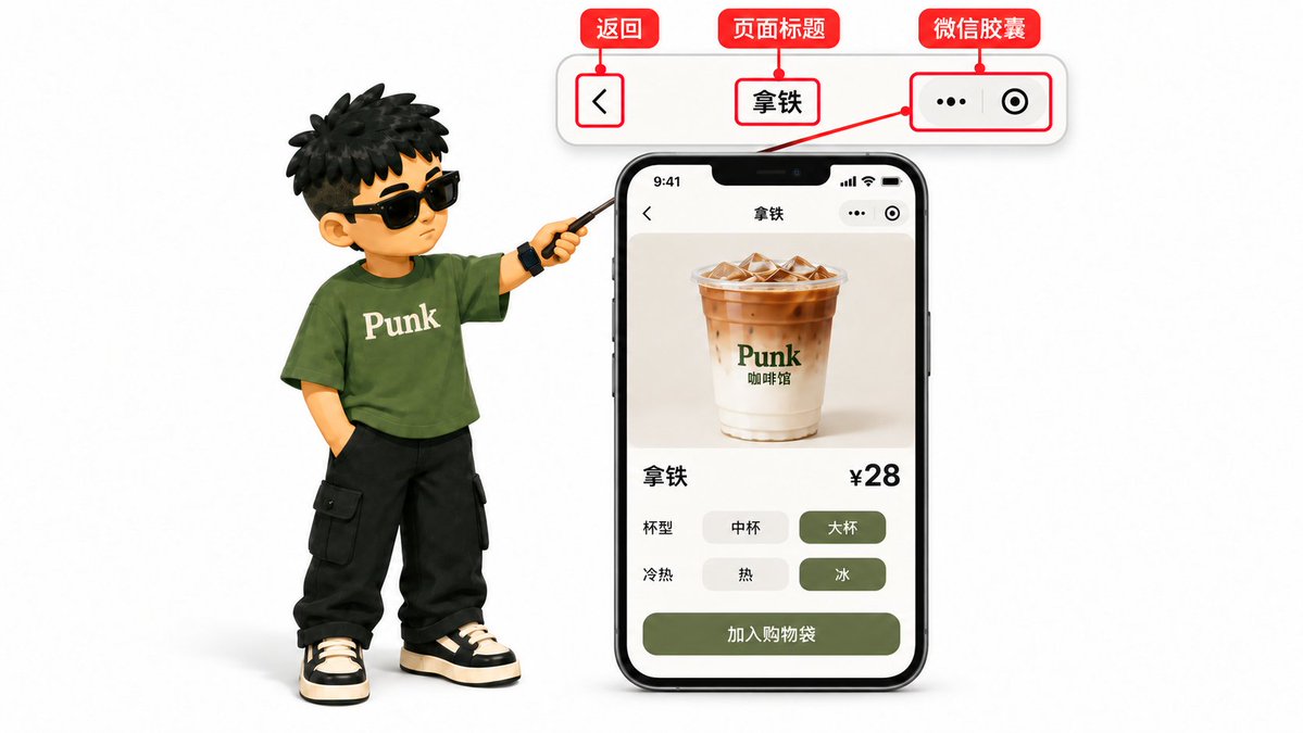 拿铁规格页顶部的返回按钮、标题和右上角微信胶囊菜单