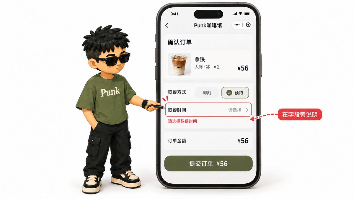 预约取餐未选时间时在时间单元格附近出现的提示