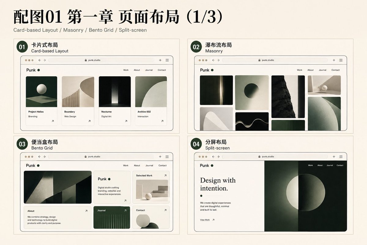 分屏布局示例:左侧文字、右侧抽象视觉的个人主页首屏