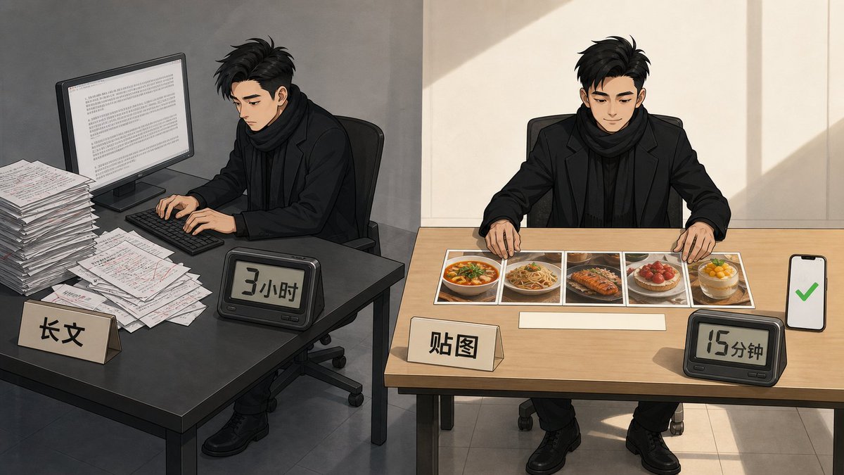 长文与贴图起号在制作耗时上的对比配图