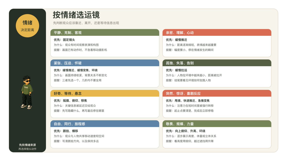 不同情绪对应的常用运镜表