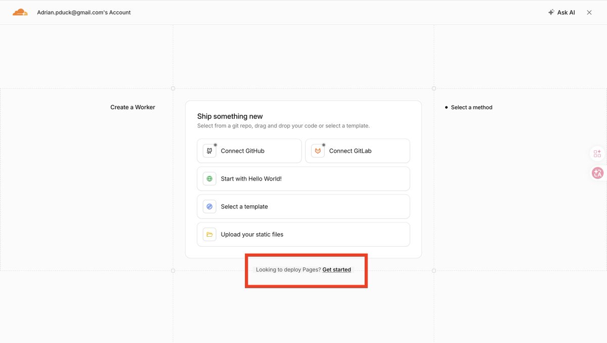 Cloudflare 创建 Pages 项目选择上传方式截图