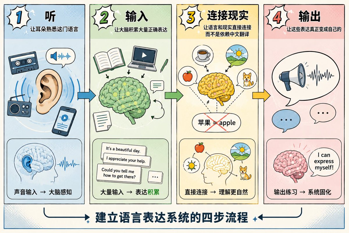 文章开头的语言学习四阶段配图