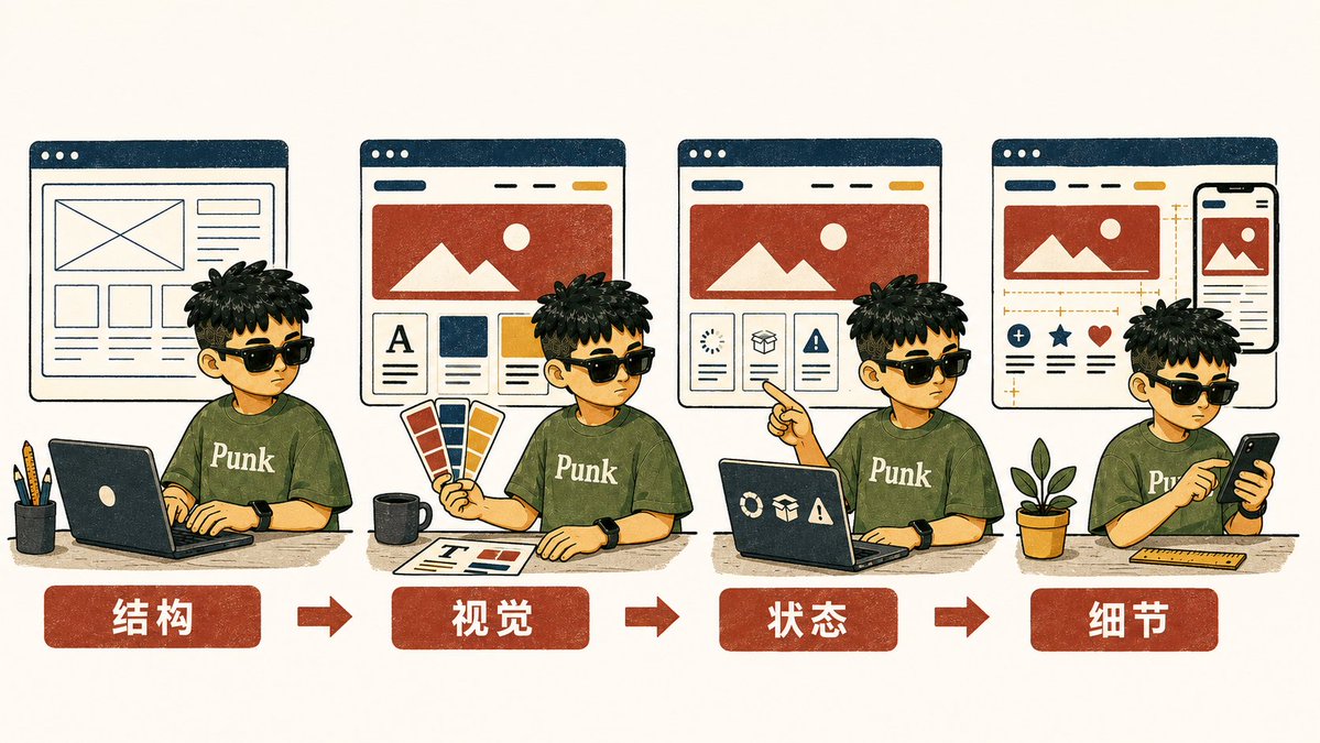 页面四次修改步骤的结构与视觉示例