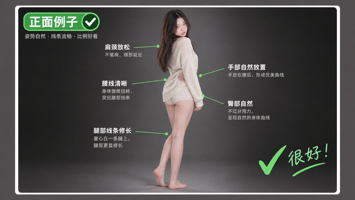 手搭腿外侧时手部遮挡与手指位置的示范