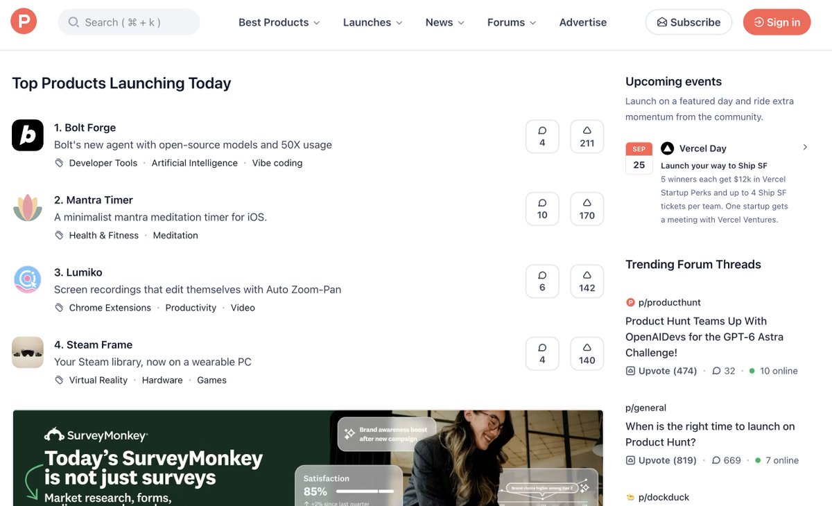 Product Hunt 热门产品整理结果页面