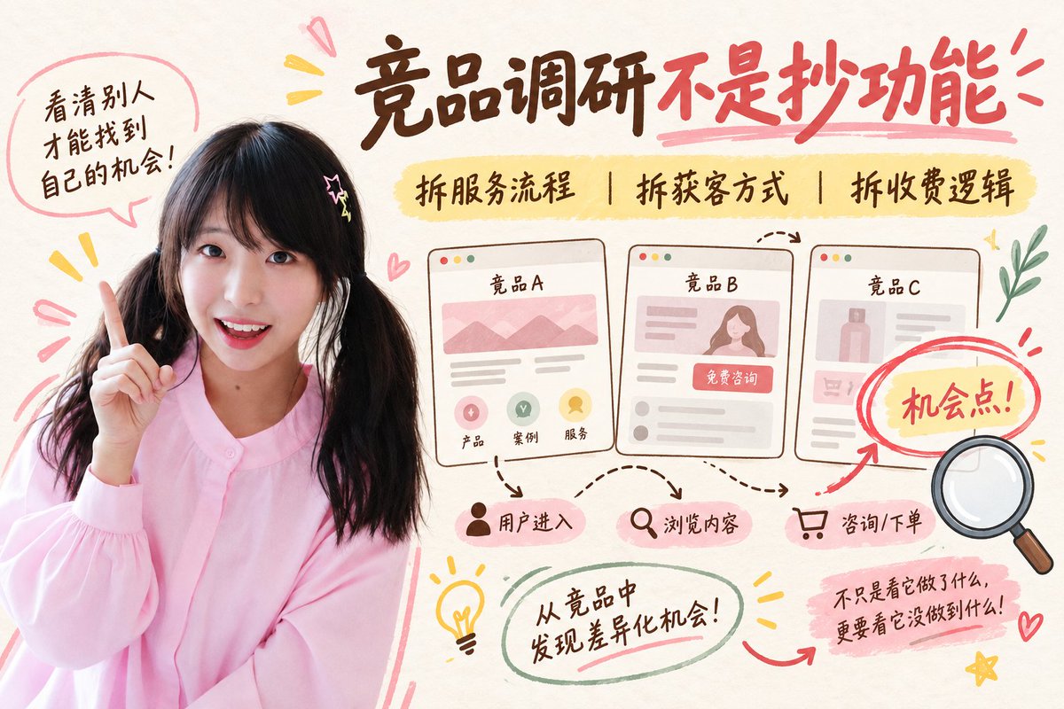竞品调研要拆解的服务流程、获客方式和收费逻辑