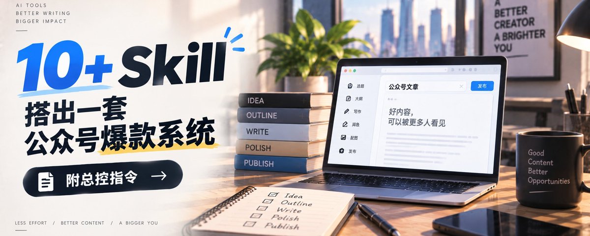 10 个 Skill。搭出一套日更立爆公众号写作系统【附总控指令】