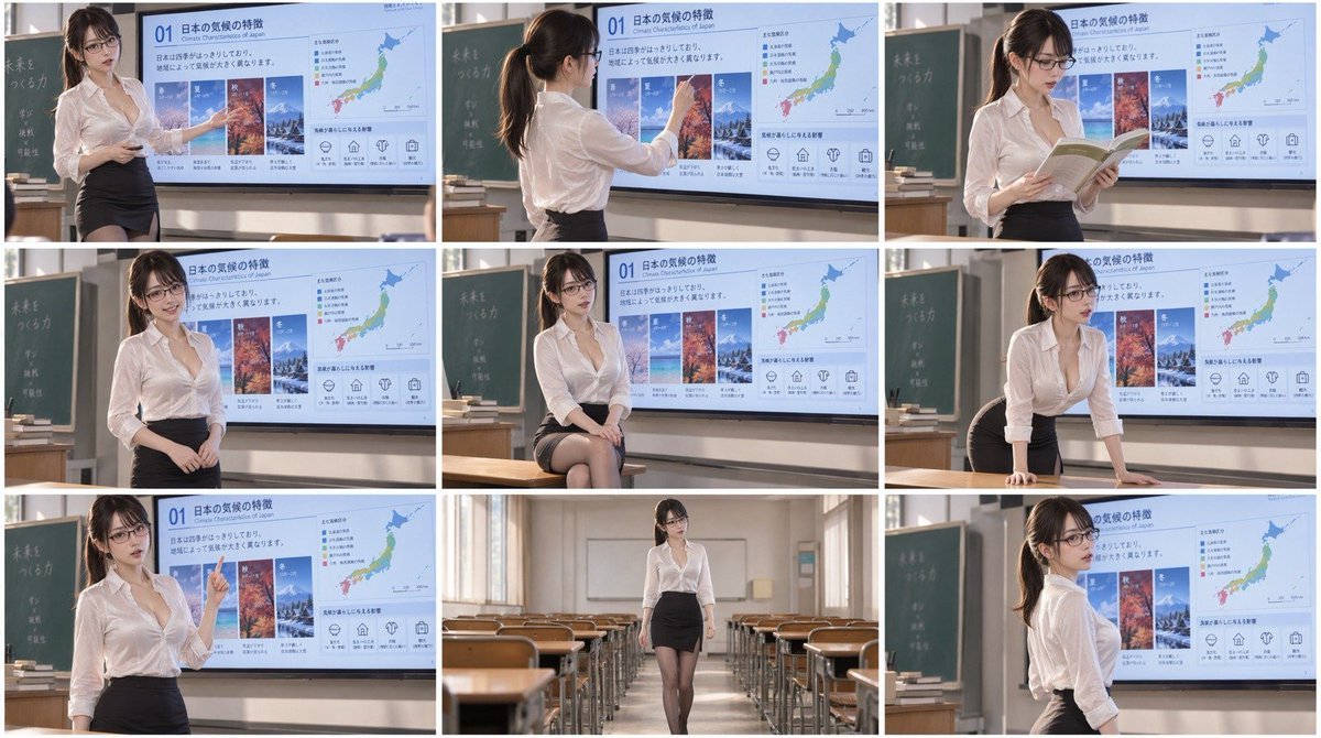 3×3 九宫格中九个不同姿势的人像,每格约 917×512