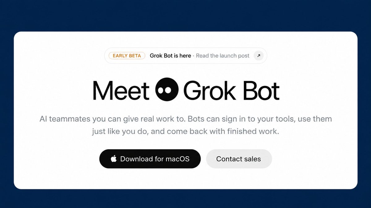 Grok Bot 官方下载页按操作系统和芯片架构列出的安装包列表