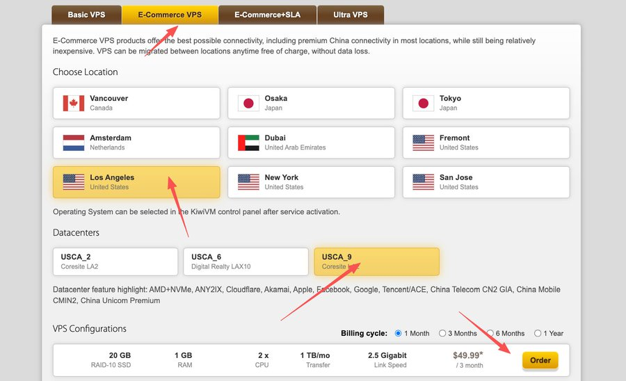 搬瓦工 VPS 套餐的配置与价格列表截图