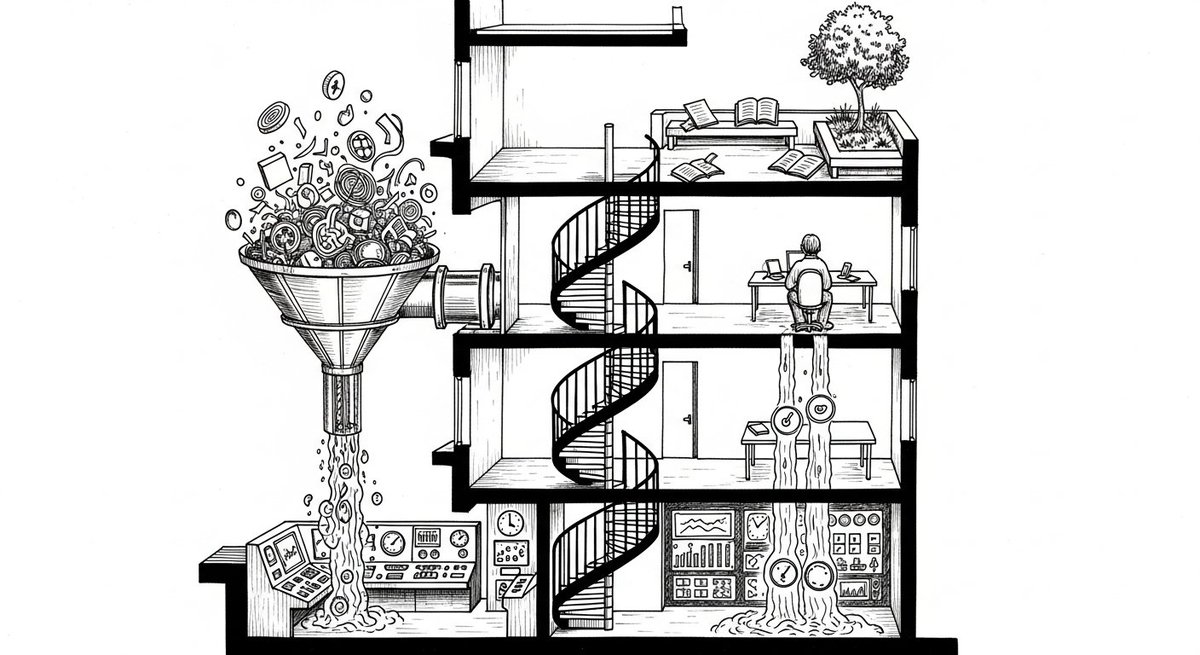 时光小屋过滤、思考、输出、充电四层结构图
