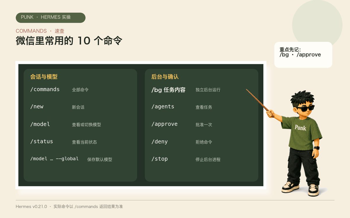Hermes v0.21.0 微信常用命令列表