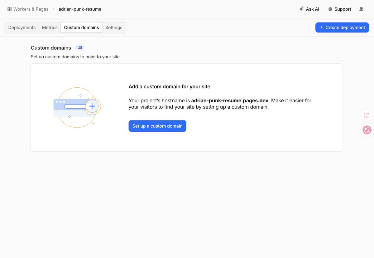 Cloudflare Pages 项目自定义域名设置入口截图