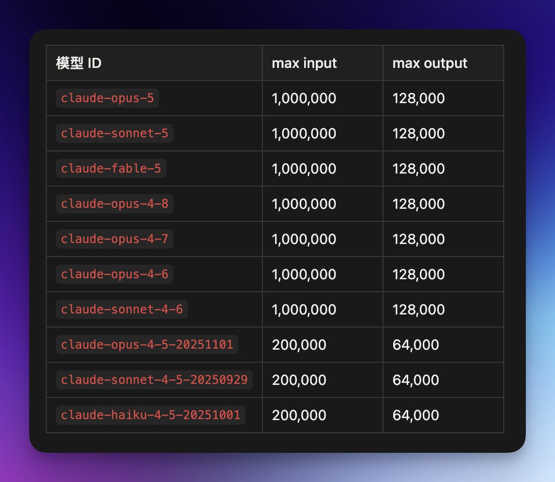 探测脚本跑完输出各模型上下文与最大输出信息的终端截图