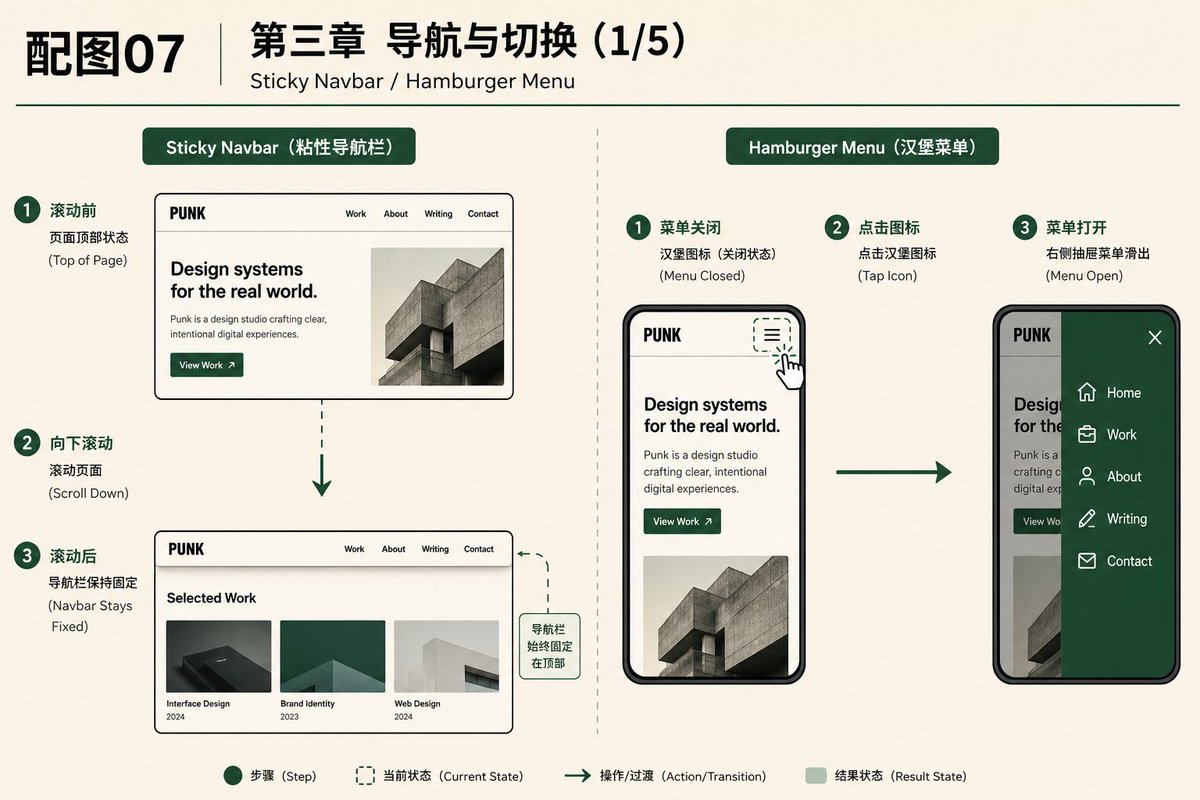 汉堡菜单示例:移动端右上角三条横线按钮