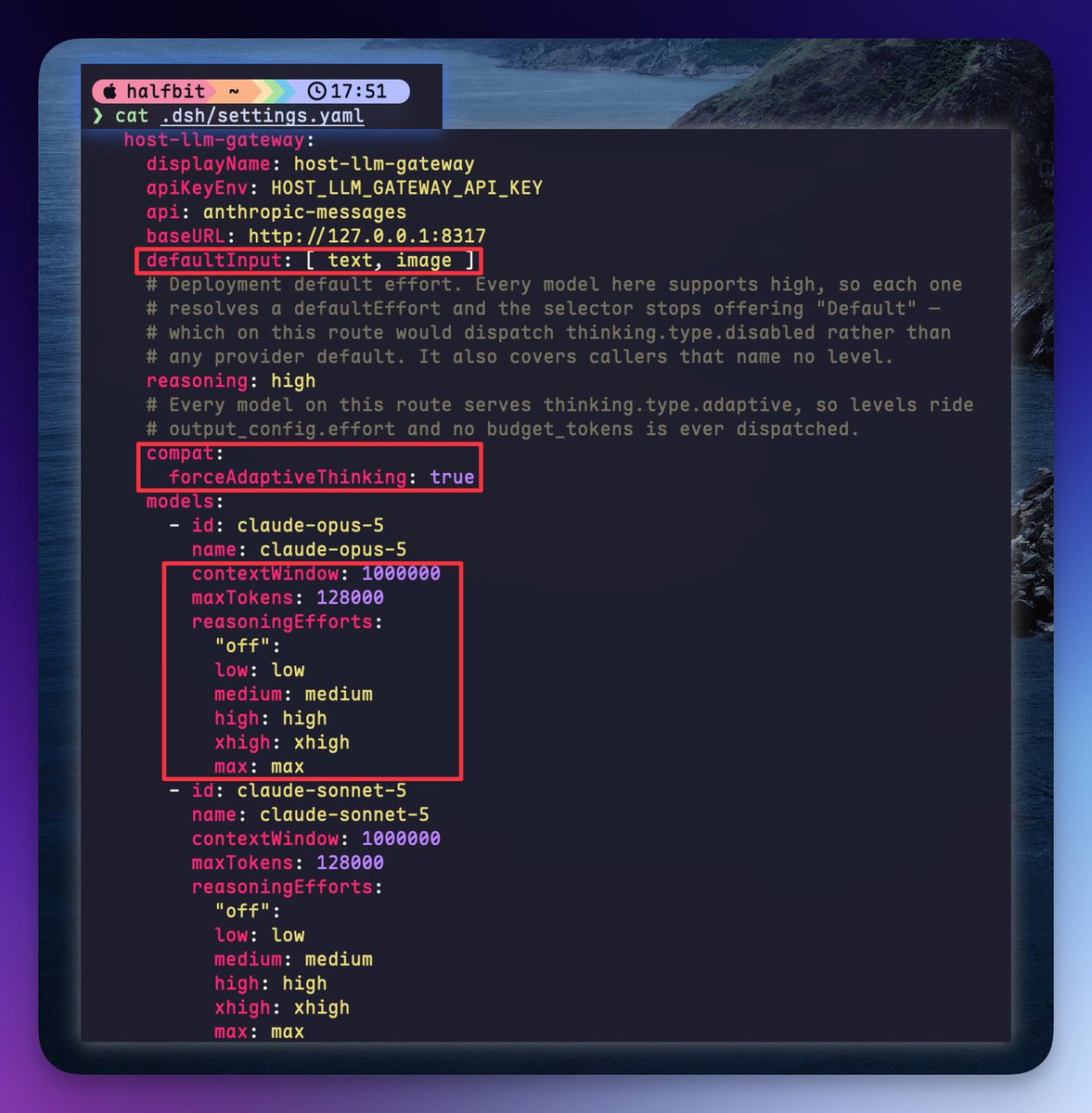 ~/.dsh/settings.yaml 中新添加提供方那一段配置的截图