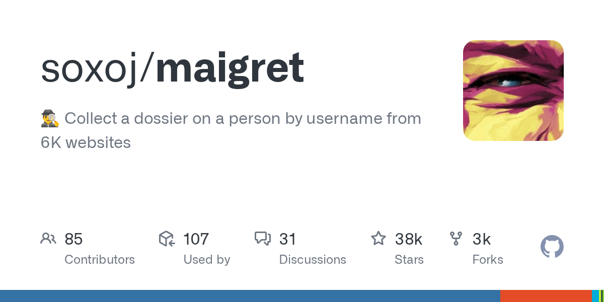 Maigret 项目标识与命令行搜索结果示意