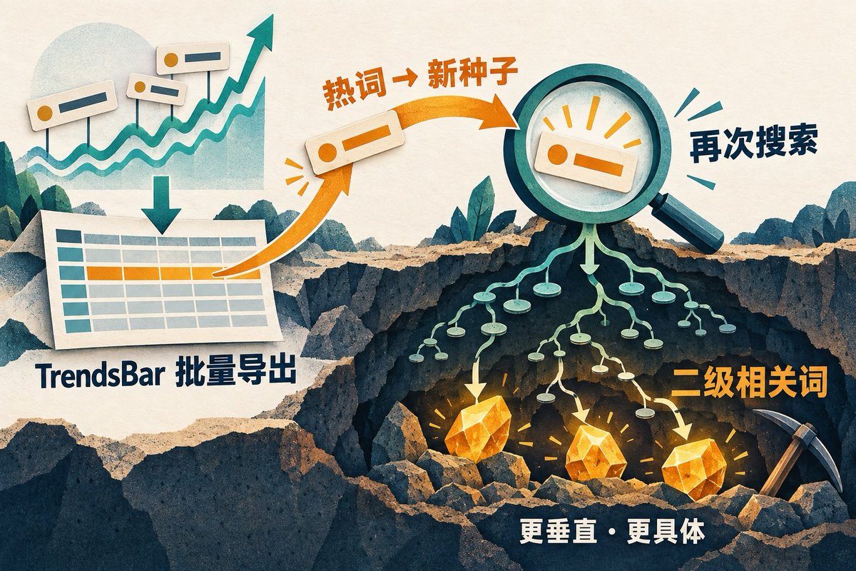TrendsBar Chrome 插件在 Google Trends 页面上的界面截图